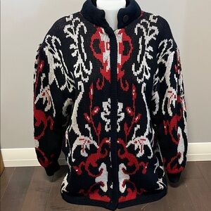 Avocado Floral Patterned Knit Cardigan L